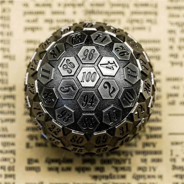 Silver Plated Ancient Metal d100 Dungeons and Dragons RPG - 