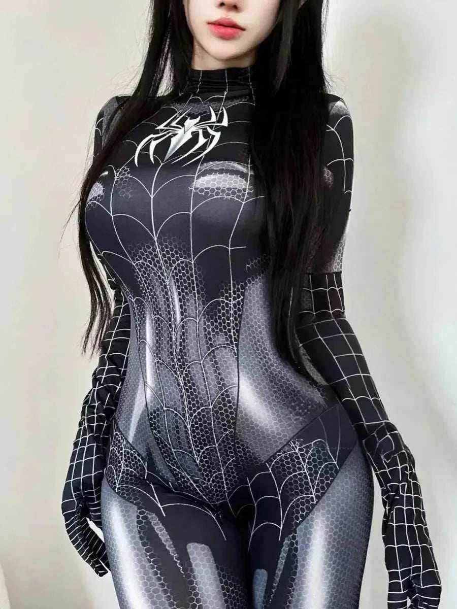 'Miss Spider' Upgraded US Sized Stretchy Tight Costume Bodysuit - US XS / black