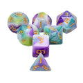 Siberian Iris 7-Dice Set Purple/White/Green w/Gold Numbers Dnd Dice Set - 