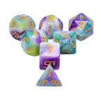 Siberian Iris 7-Dice Set Purple/White/Green w/Gold Numbers Dnd Dice Set - 