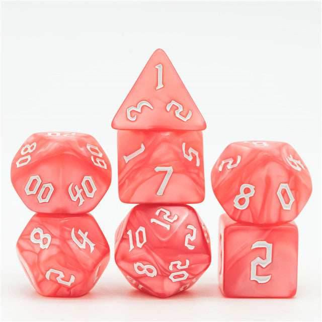 Red Macaron 7-Dice Blend Set w/White Numbers - 