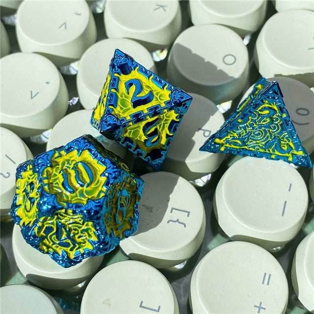 Blue and Yellow Metal Dice（Dagger of Venom）7-Dice Udixi RPG - 