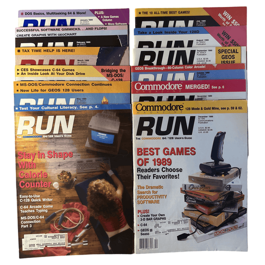 Commodore Run Magazine 1989 Back Issue(s) C64 C128 VIC-20 Commodore 64 Magazine - 