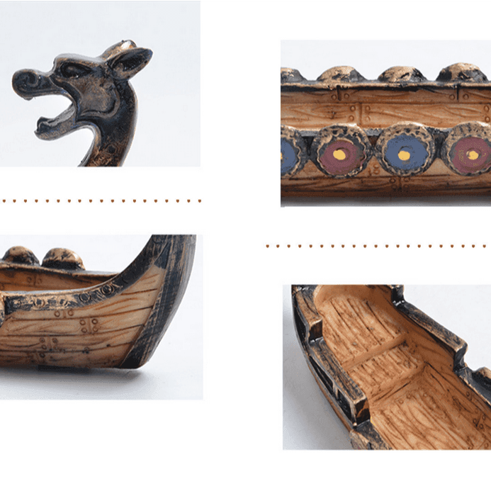 Retro Carving Viking Dragon Boat Incense Stick Holder - 