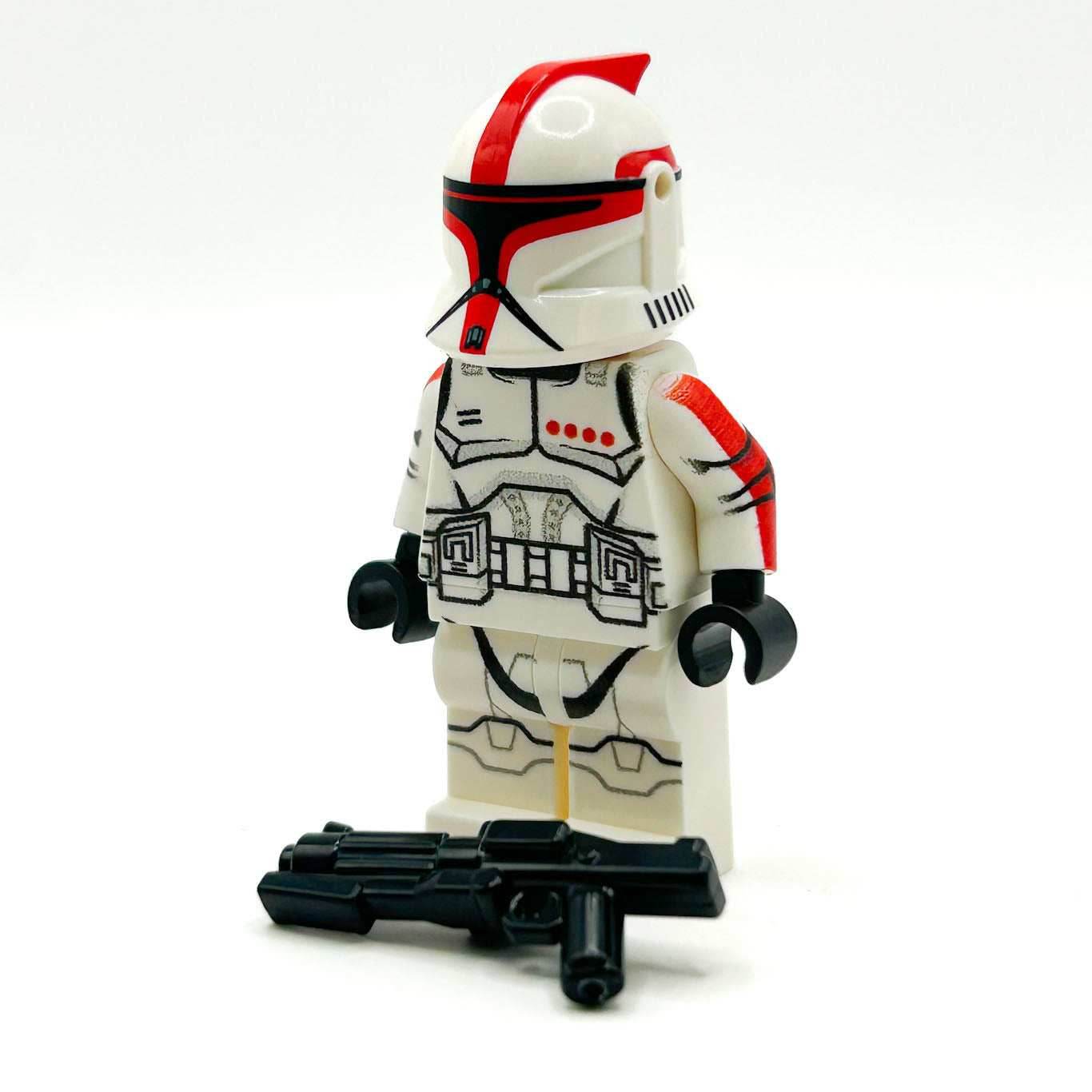 Custom Commander Clone Trooper (Red, Phase 1) Minifig made using LEGO parts - B3 Customs - 