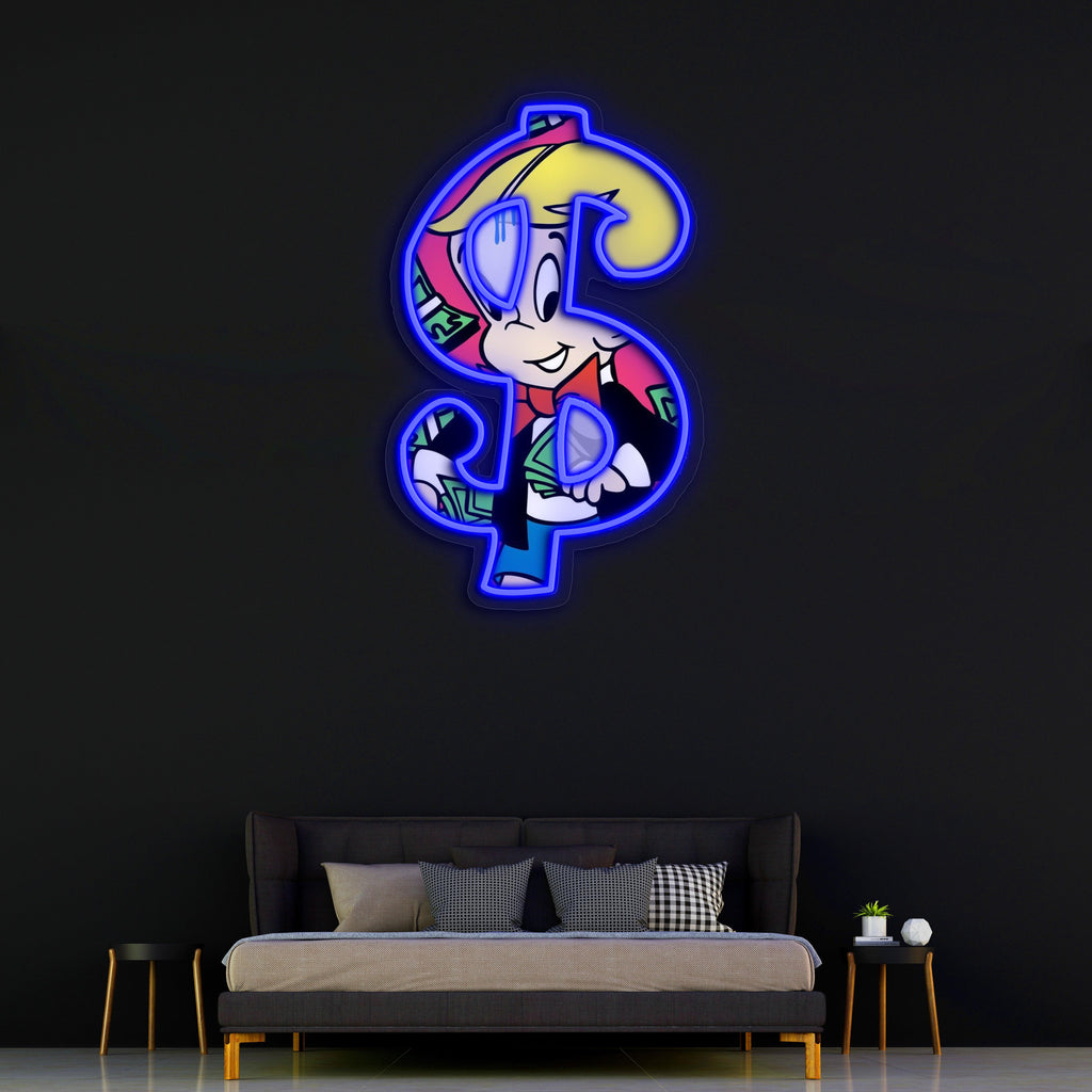 UV Printed Neon Richie Rich , Richie RichNeon Wall Art, Neon Light Sign, UV Print Neon Sign