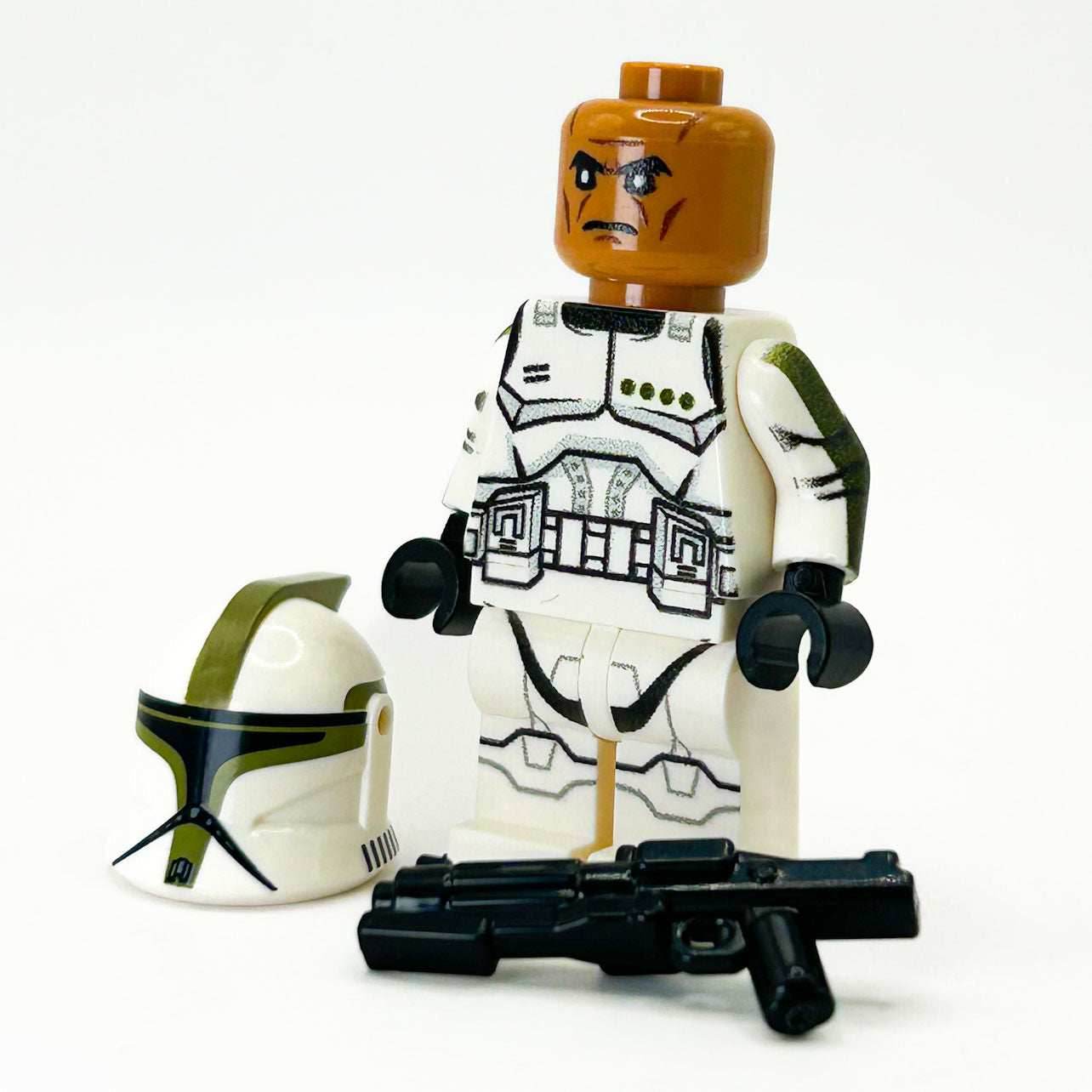 Custom Olive Clone Trooper (Olive, P1) Minifig made using LEGO parts - B3 Customs - 