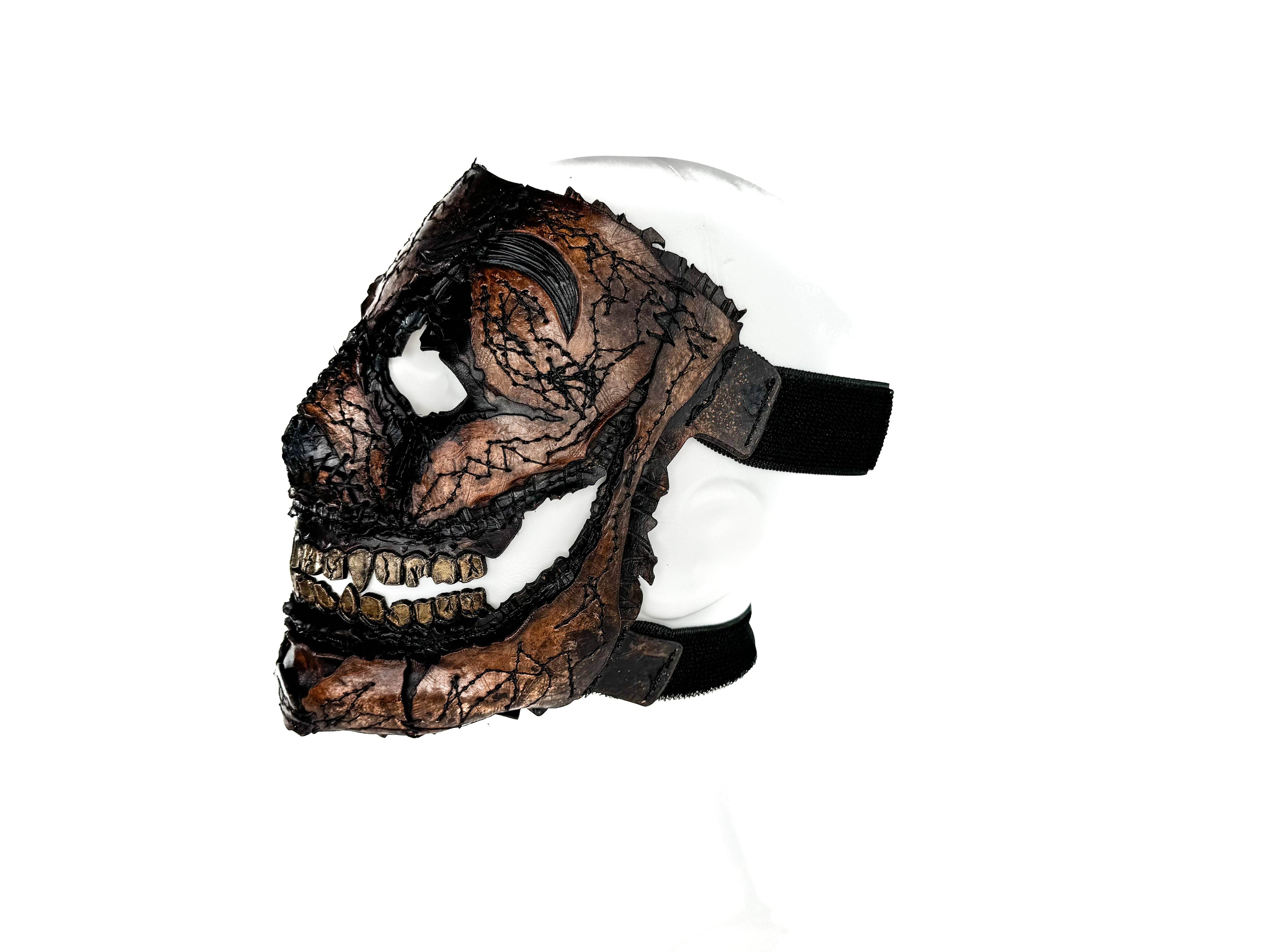 Genuine Leather Mask - GigaMyme Leatherface Edition - Handmade Mime Full Face Cover for Halloween, Performance or Cosplay Costume - 