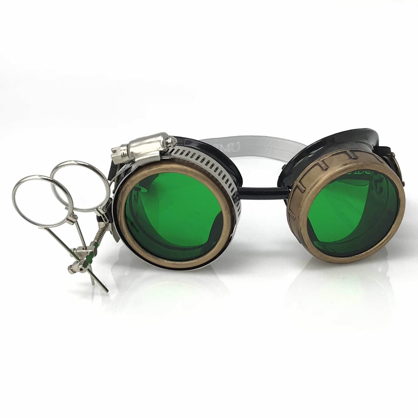 Steampunk Goggles with magnifying loupes green lenses - 