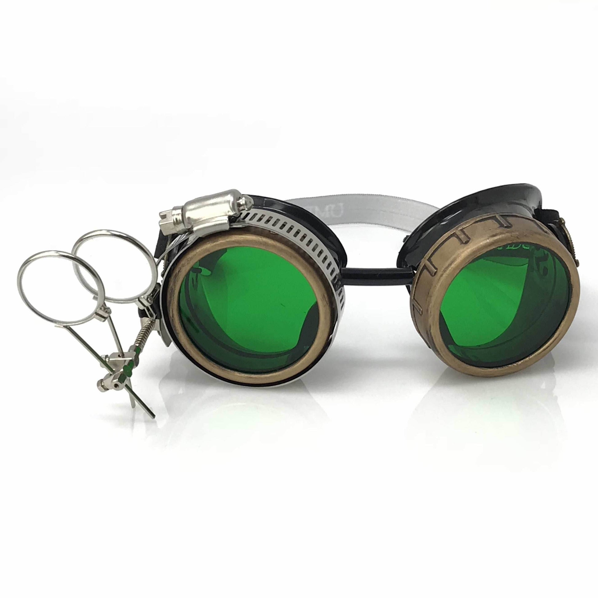 Steampunk Goggles with magnifying loupes green lenses - 
