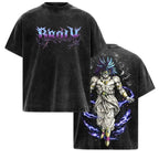 The Nightmare Warrior: Broly DBZ Washed Tee – Heavyweight Cotton Relaxed Fit Retro Anime Graphic T-Shirt