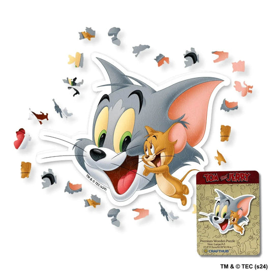 Joyful Tom & Jerry Wooden Jigsaw Puzzle - A4 + Wooden Gift Box