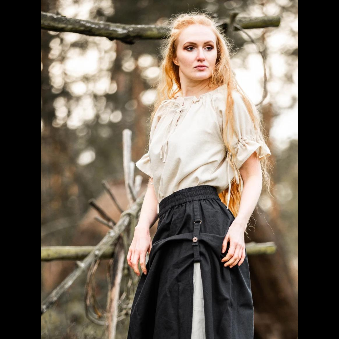 Short Sleeve Viking Blouse | Lace-Up Neckline