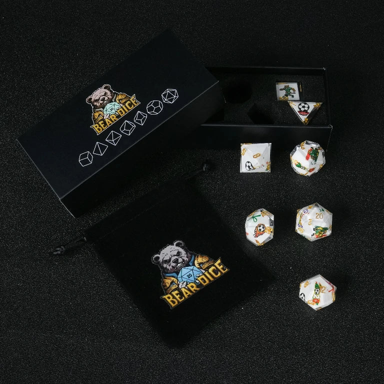 World Cup Football Sticker DND Resin Dice Set + Gold Lettering