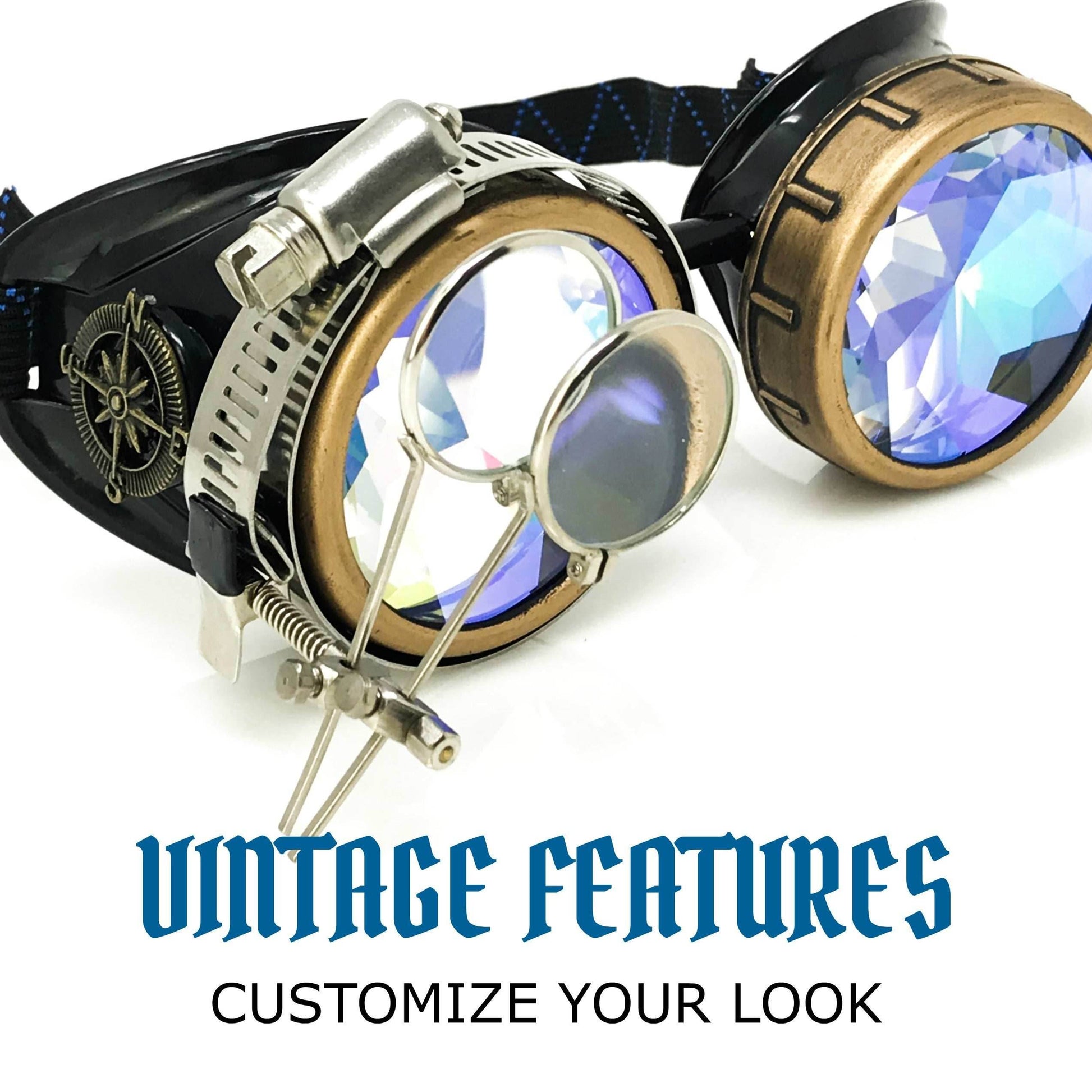 Steampunk Goggles with magnifying loupes kaleidoscope lenses - 