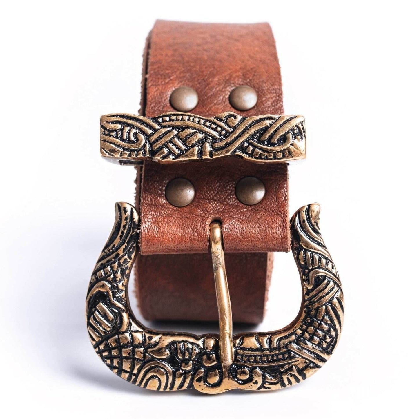 Brown Leather Belt with Brass Buckle & Tip - 