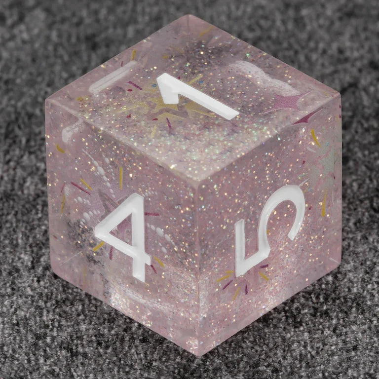 Fireworks Pink Glitter Transparent Resin DND Dice Set