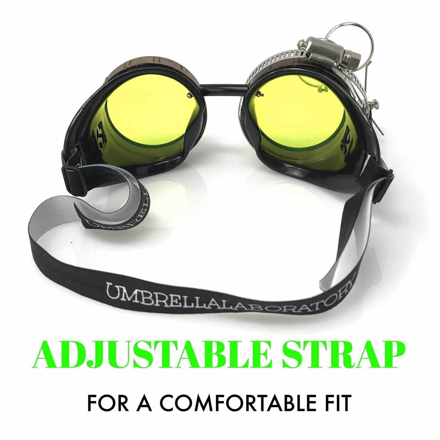 Steampunk Goggles with magnifying loupes UV glow neon green lenses - 