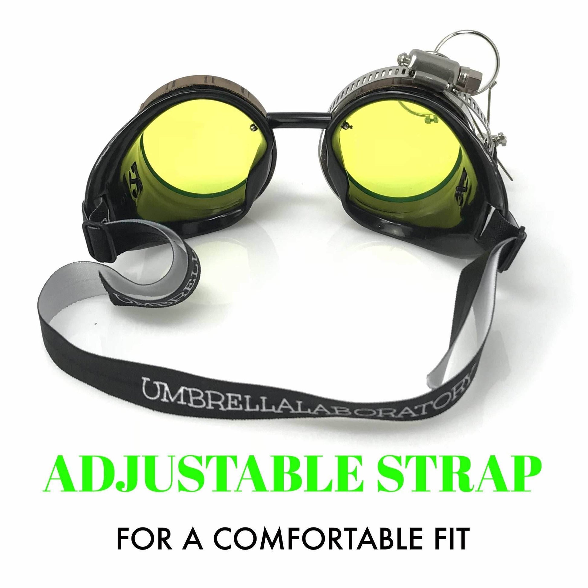 Steampunk Goggles with magnifying loupes UV glow neon green lenses - 