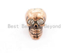 3D Antique Style Skull Bead, CZ Pave Skull Beads, Gold/Silver/Copper Skull Charm, Men's Bracelet Beads, 8.7x12x9.6mm, 1pc, sku#Y139
