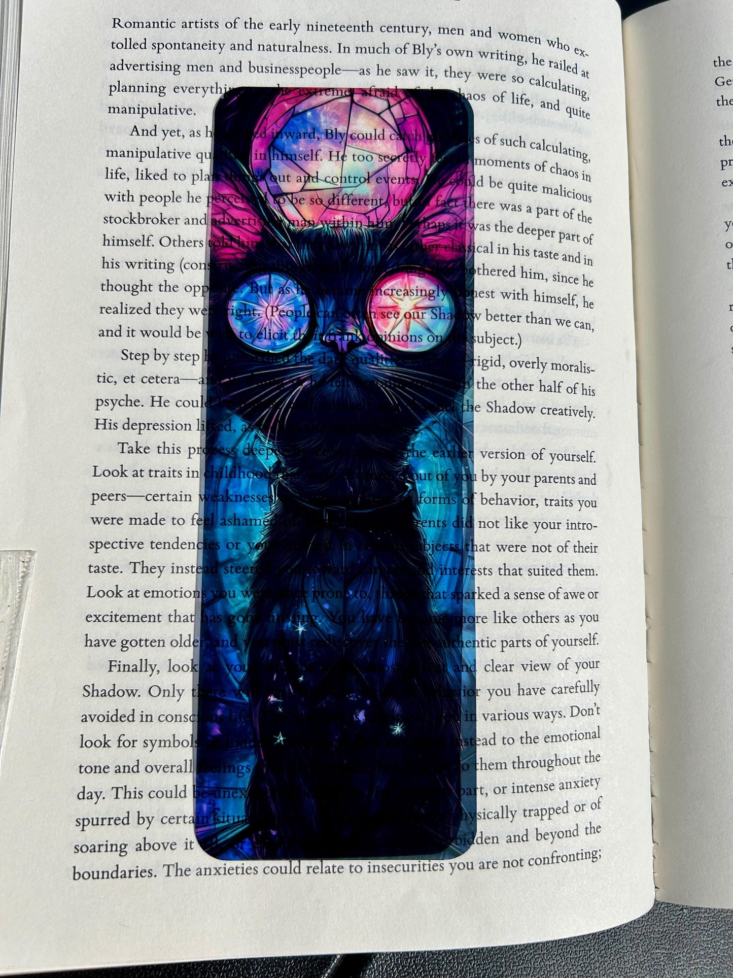 Psychedelic Cat Bookmark – Neon Cosmic Feline with Starry Glasses, Trippy Space Cat Gift for Readers, Cosmic Book Lovers