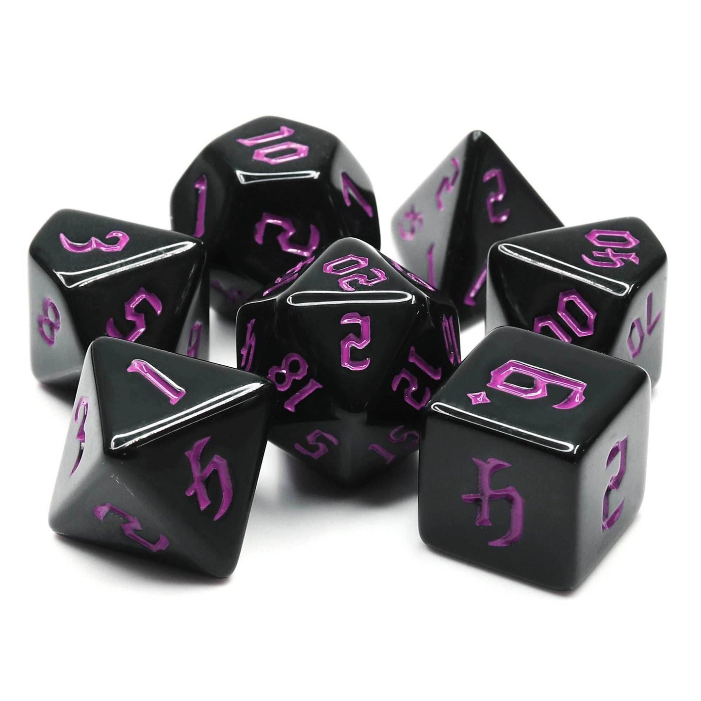 Economy Black Dice (Purple font) 7-Dice Set RPG DND - 