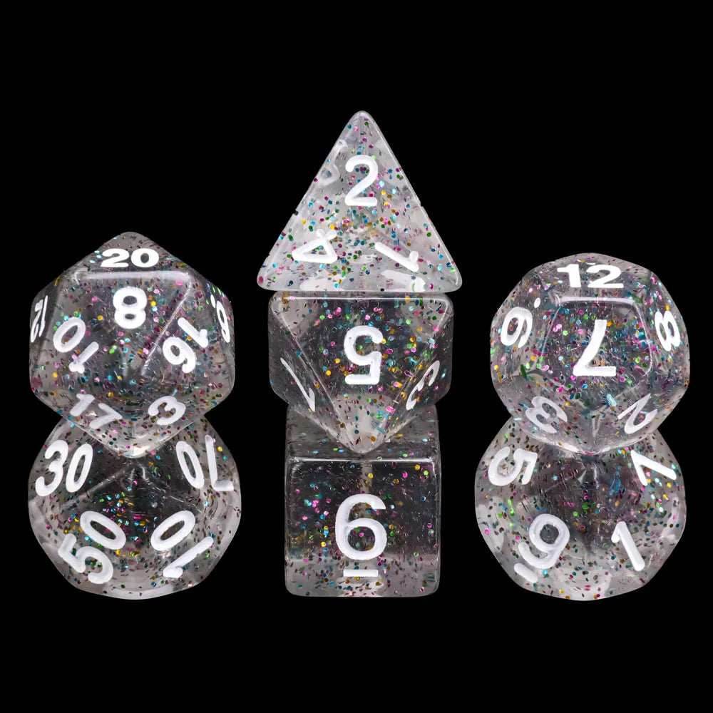 Kindergarten Garland Glitter 7-Dice Set w/White Numbers Dnd Dice Set - 