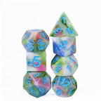 Earthly 4-Color 7-Dice Dnd Dice | Green White Green w/Blue Numbers Set - 