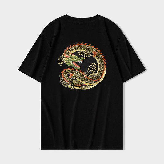 KH866 Golden Dragon Embroidery Tee - Black / S