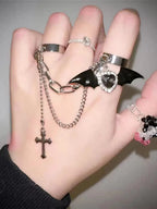 'Bat Doll' Kawaii Goth bat Wings & Cross Rings Set