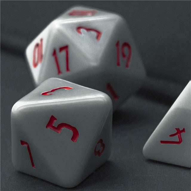 Grey Homage 7-Dice Set w/Red Numbers Minimalist - 