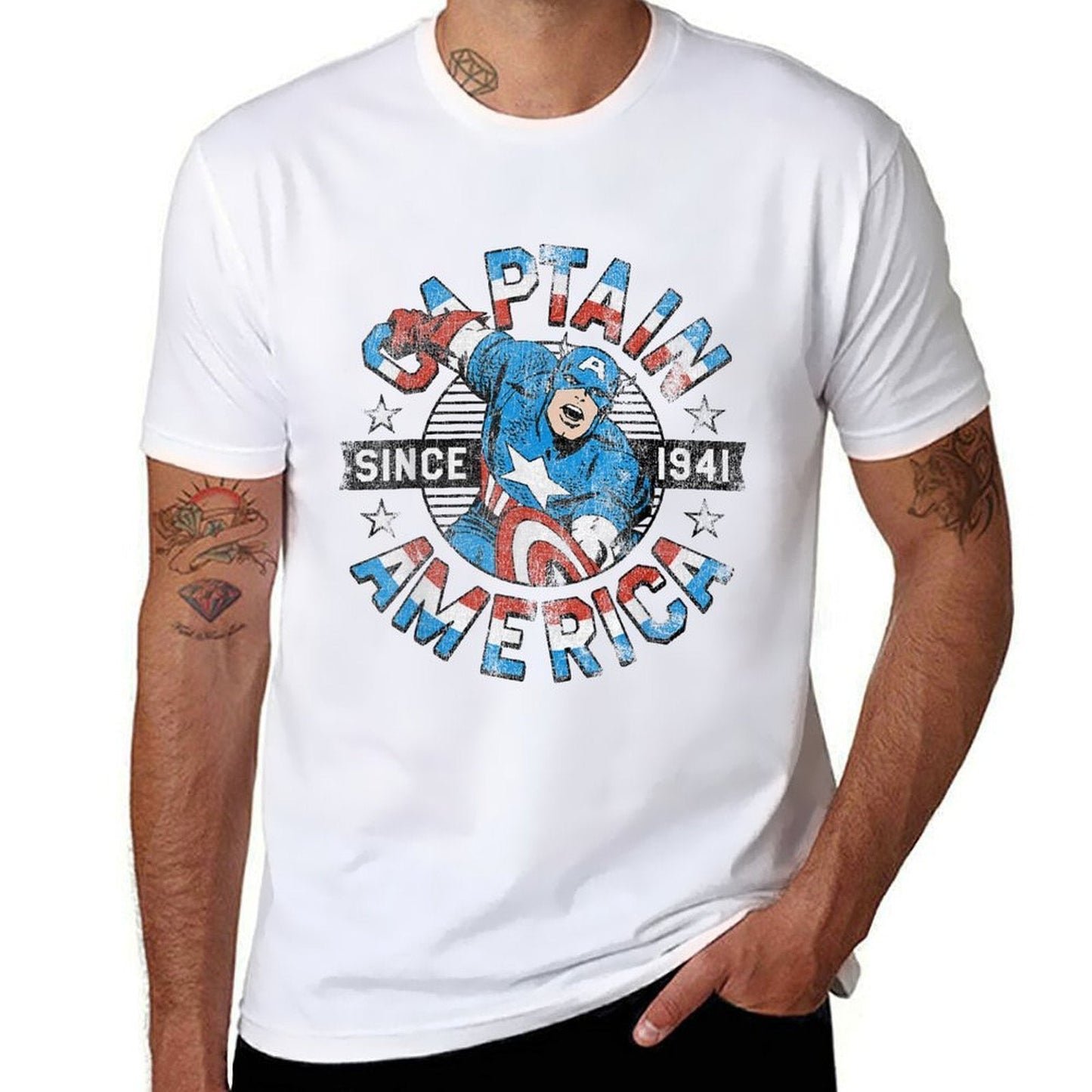 Marvel Avengers Vintage Captain America Comic Hero Since 41  Tagless Design T-Shirt