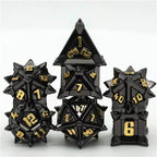 Black w/Gold Pinwheel Strengthened Metal 7-Dice Set | Metal DND Dice - 