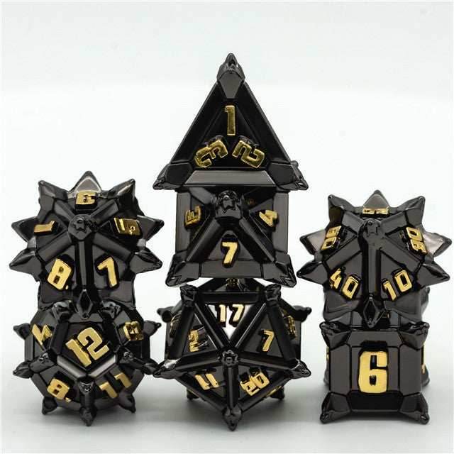 Black w/Gold Pinwheel Strengthened Metal 7-Dice Set | Metal DND Dice - 