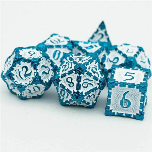 Blue and White Metal Dice（Dagger of Venom）7-Dice Udixi RPG - 