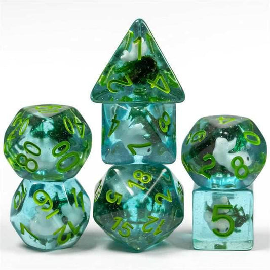 White Fish Seaweed 7-Dice Set w/Green Numbers Dnd Dice Set - 