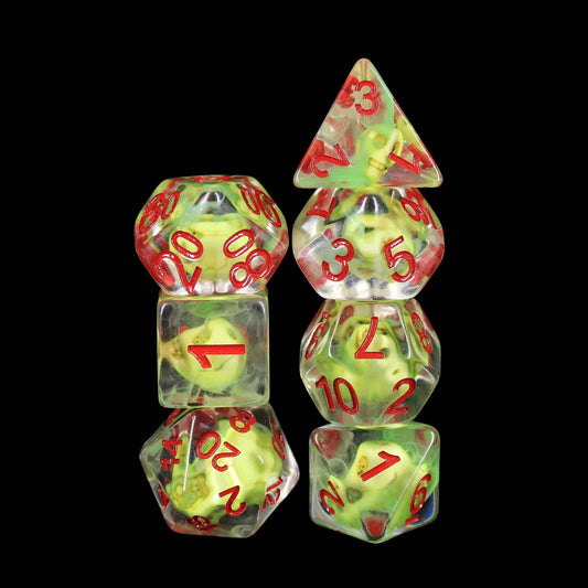 Sulfur Skull Dice Green/Red Halloween Resin 7-Dice - 