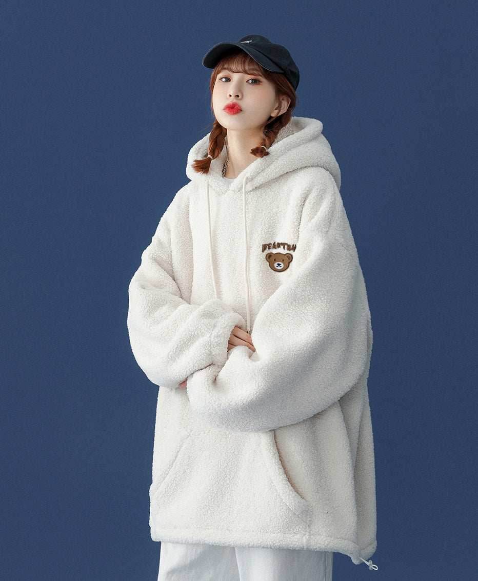 Women's Furry Teddy Bear Hoodie - White / S