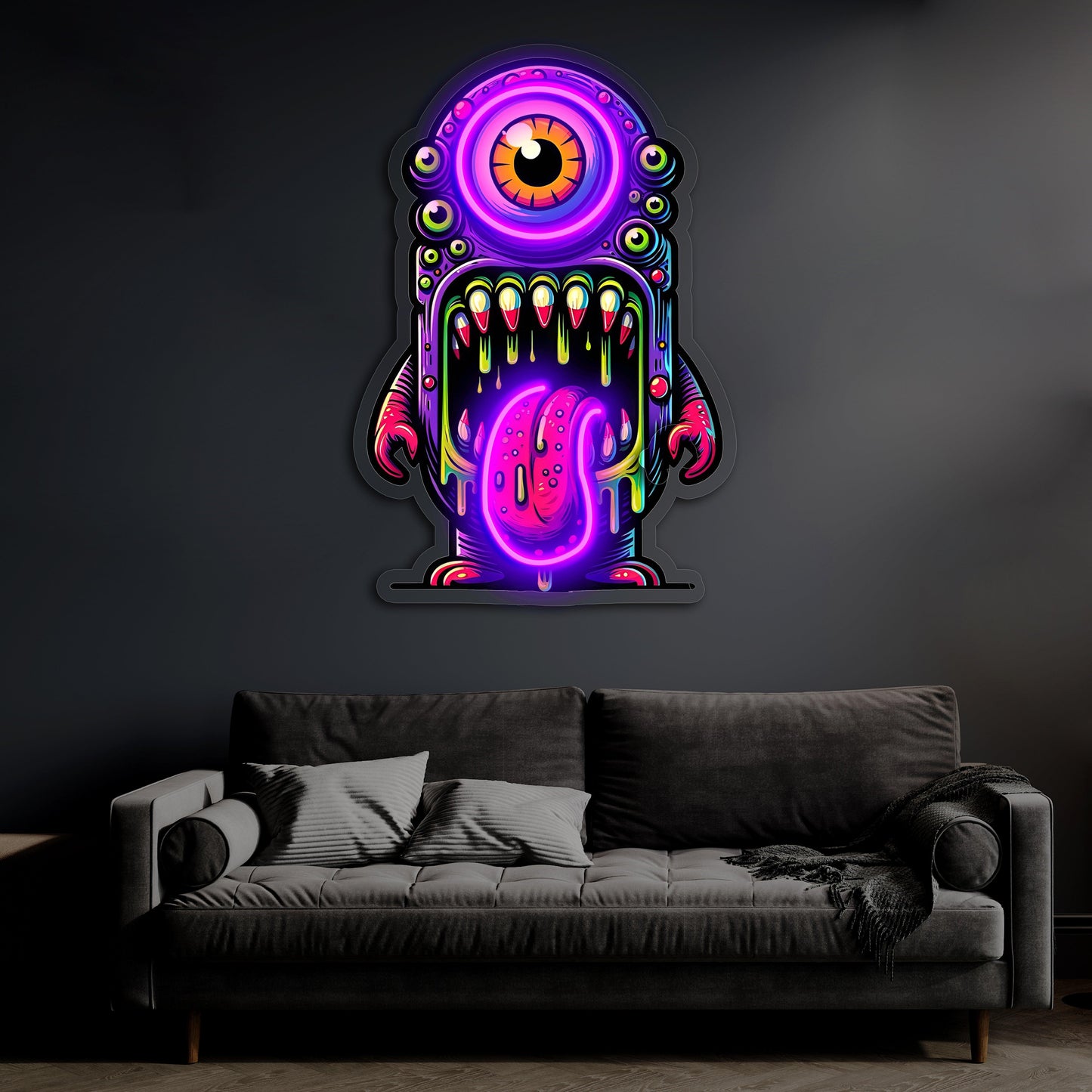 UV Printed Skull Neon Sign, Neon Wall Art, Neon Light Sign, UV Print Neon Sign