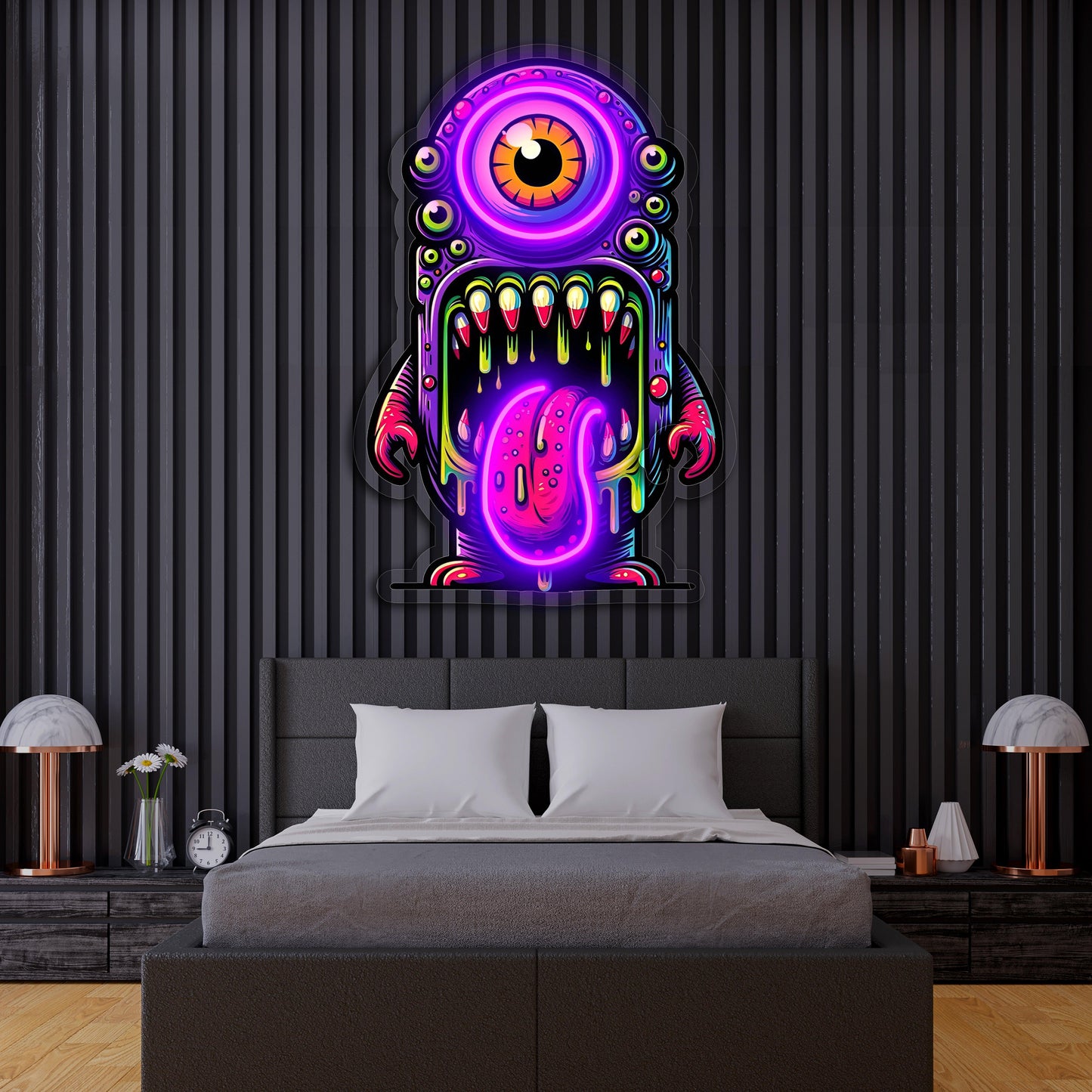 UV Printed Skull Neon Sign, Neon Wall Art, Neon Light Sign, UV Print Neon Sign