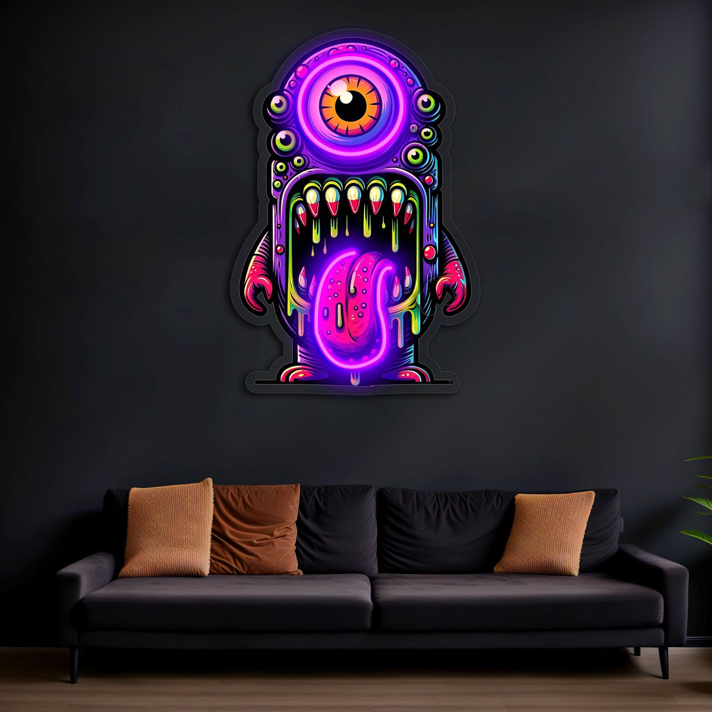 UV Printed Skull Neon Sign, Neon Wall Art, Neon Light Sign, UV Print Neon Sign