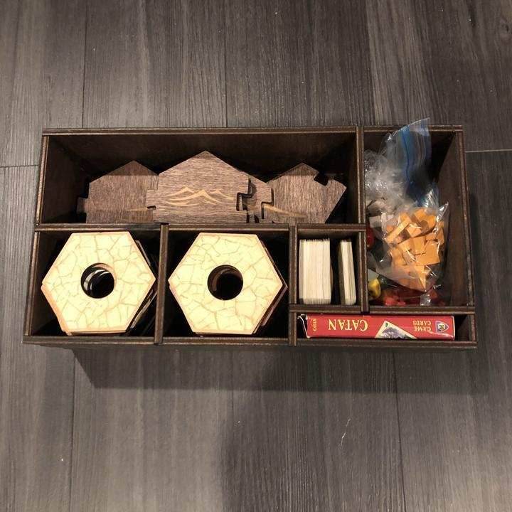 5-6 Player Blue Stained Catan Compatible Board Set with Laser Etched Terrain, Border and Number Pieces - Without Box