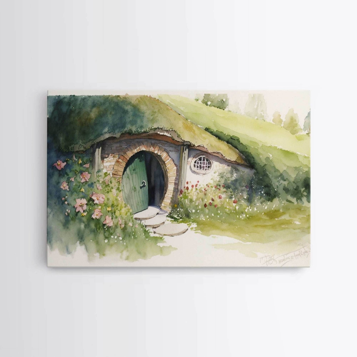 The Shire Oil Painting Print, Framed Wall Art, Hobbitcore Decor, Hobbit Hole Landscape Painting Print, Rings, Fantasy Painting - 8x12 Inches / Gallery Wrap Canvas - Ready To Hang