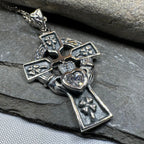 Irish Love Shamrock Claddagh Cross Necklace