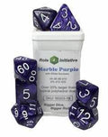 Marble Purple Shimmer w/ White Numbers 7-Dice Set RPG DND Dice - 