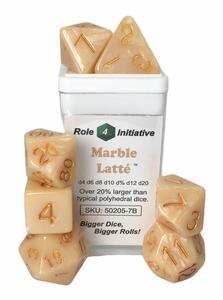 Marble Latte with Metallic Gold Numbers 7-Dice Set RPG DND Dice - 