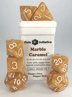 Marble Caramel with White Numbers 7-Dice Set RPG DND Dice - 