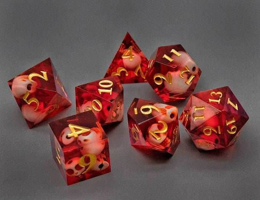 Red Sunken Skull Inclusion 7-Dice Set Resin Sharp Edge RPG DND - 7-Dice