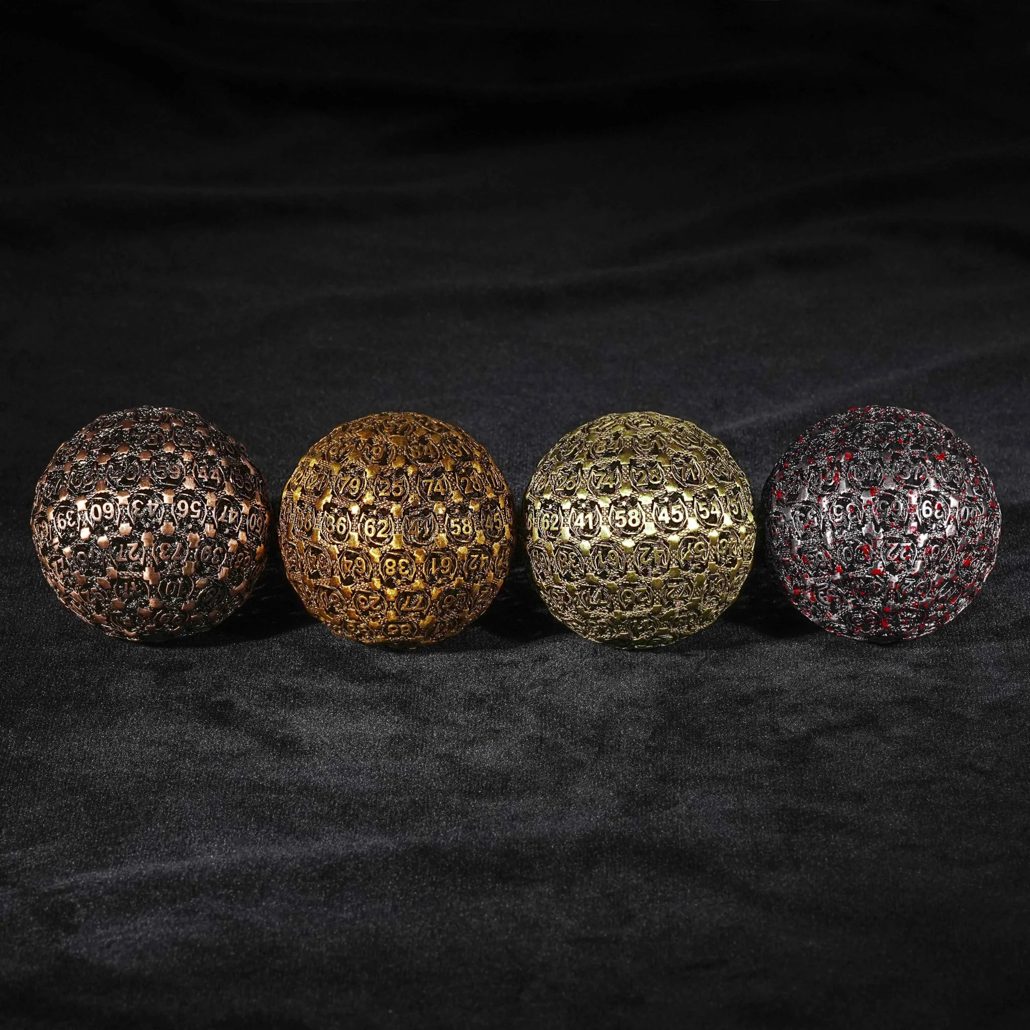 Dragon's Tooth - 50mm Antique Gold D100 Metal Dice