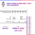50pcs 10mm x 3mm (Approximately 3/8" x 1/8") Disc Magnets